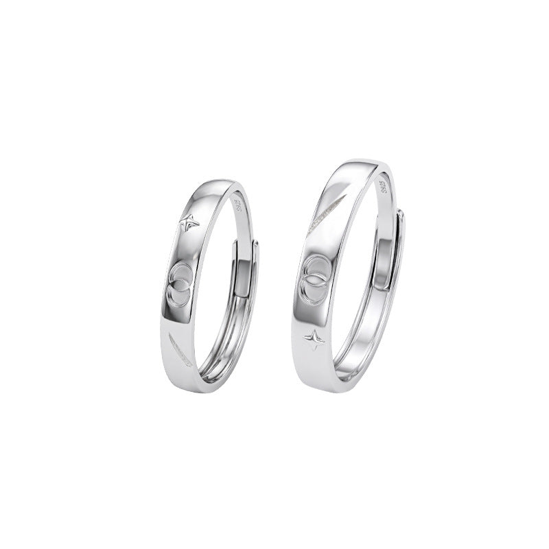 Holding Star Moon S925 Sterling Silver Couple Ring Ring Ring Opening Adjustable Ring Student Valentine's Day Commemorative Silver Jewelry
