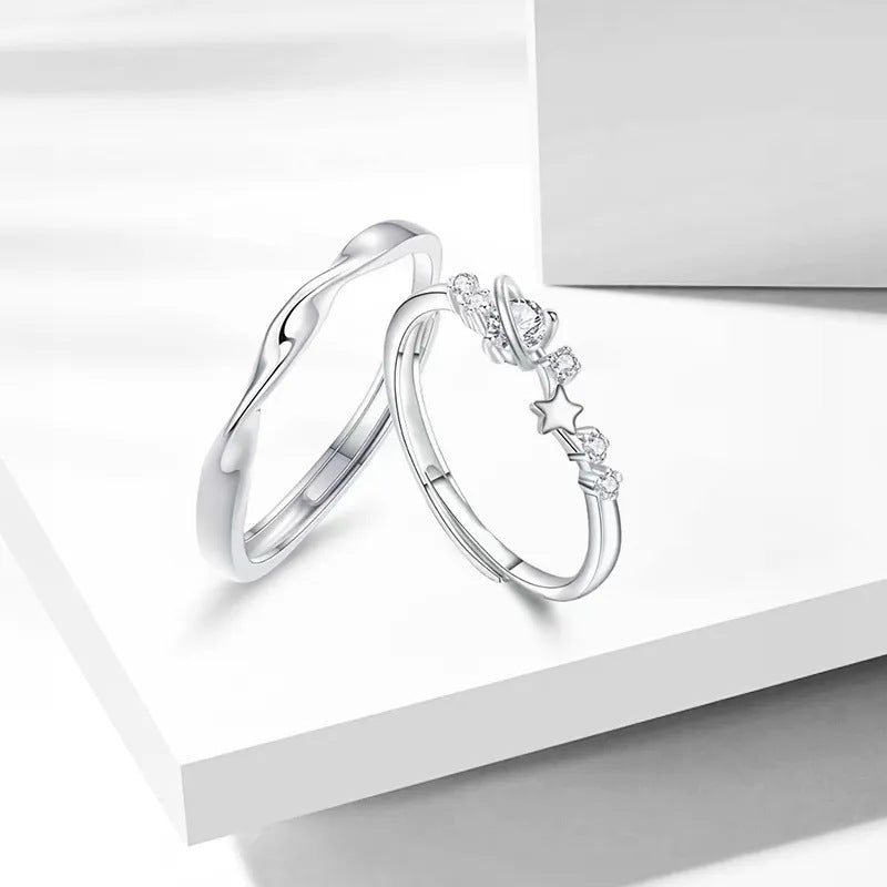 Mobius Pure Silver 999 Couple Ring Light Luxury High Sense Planet Ring Ins Style Valentine's Day Star Ring