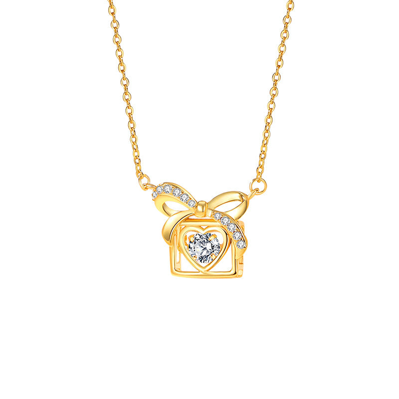 Bowknot Sterling Silver 925 Smart Necklace Female Sweet Cute Zircon Gift Box Clavicle Chain Ins Love Pendant