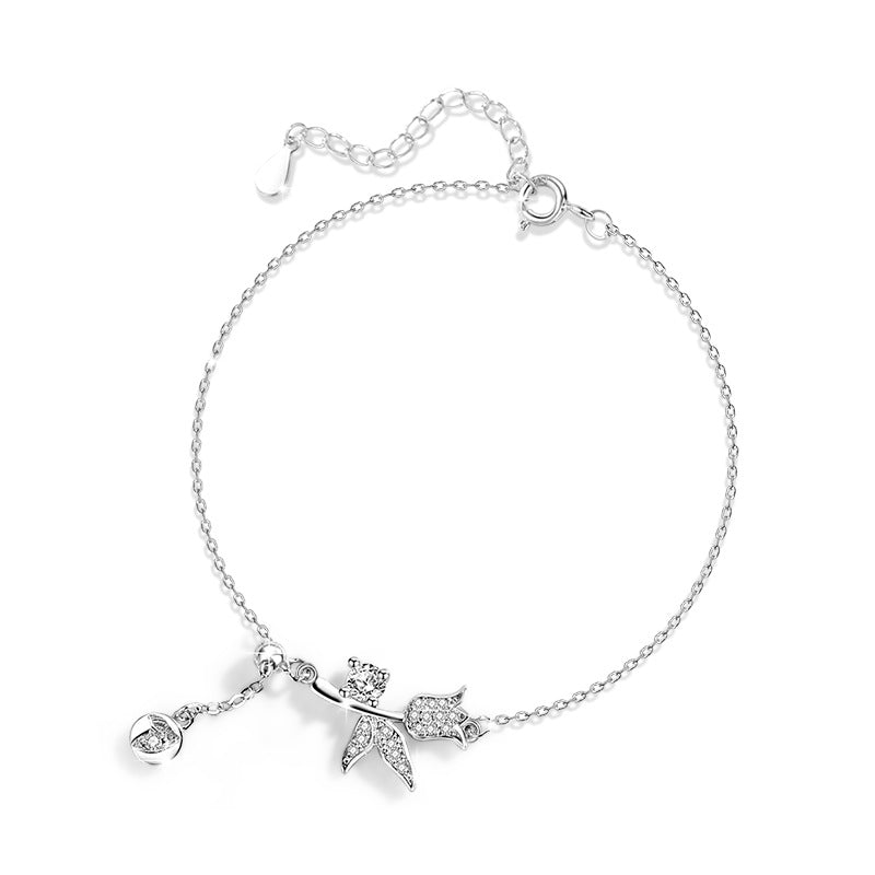 Lily Sterling Silver 925 Bracelet Female Niche Design Light Luxury Tassel Bracelet for Girls Ins Style Flower Bracelet