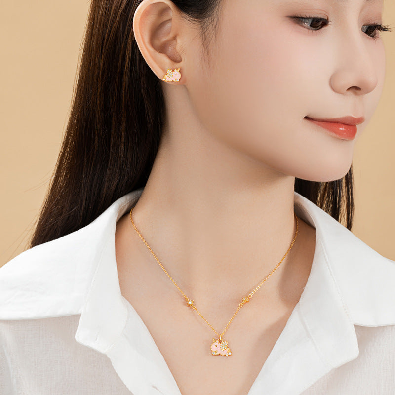 Rainbow Unicorn Sterling Silver 925 Necklace Female Cute Sweet Star Zircon Clavicle Chain Ins Valentine's Day Pendant