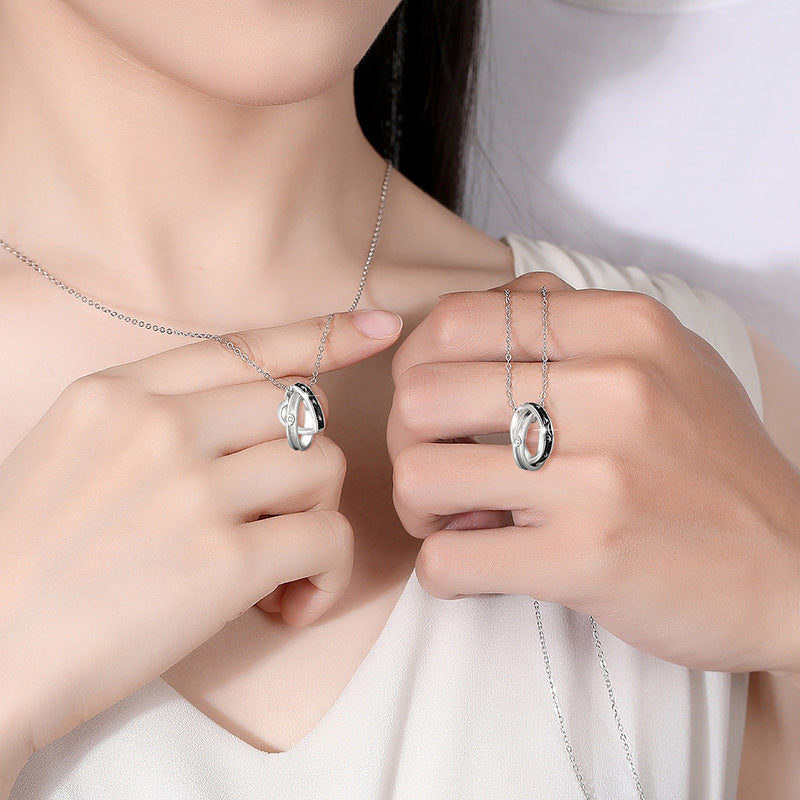 Ring Buckle Sterling Silver 925 Couple Necklace Niche Design Light Luxury Star Clavicle Chain Ins Style Love Pendant