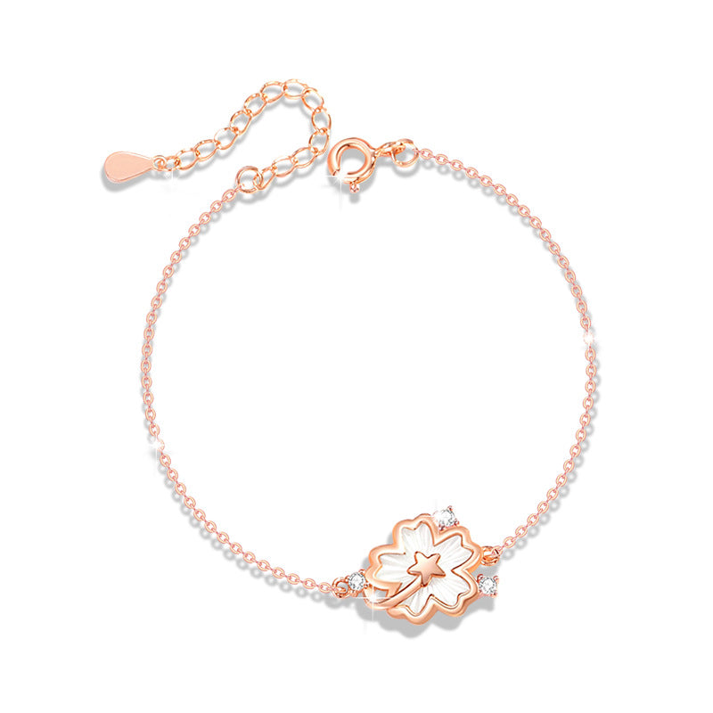 Cherry Blossom Sterling Silver 925 Bracelet Fashion Versatile Star Zircon Bracelet for Girlfriend Ins Style Flower Bracelet
