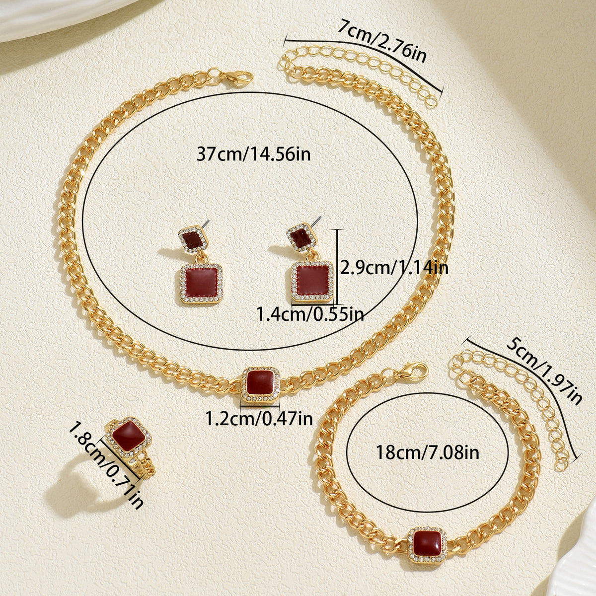 Deep Red Square Chain Jewelry — product image 4