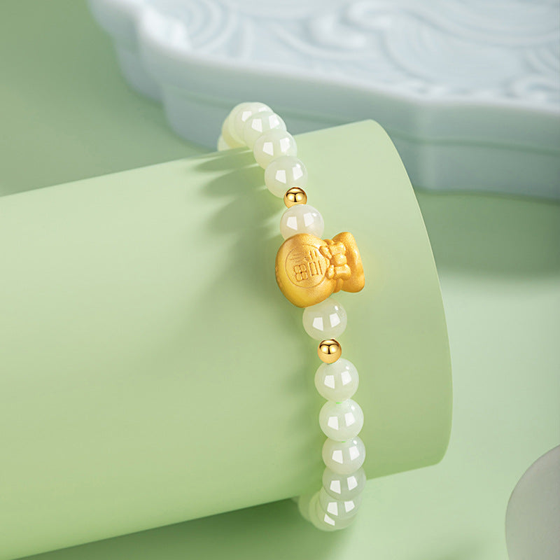 Sterling Silver Bag and Bow Bracelet – Hetian Jade