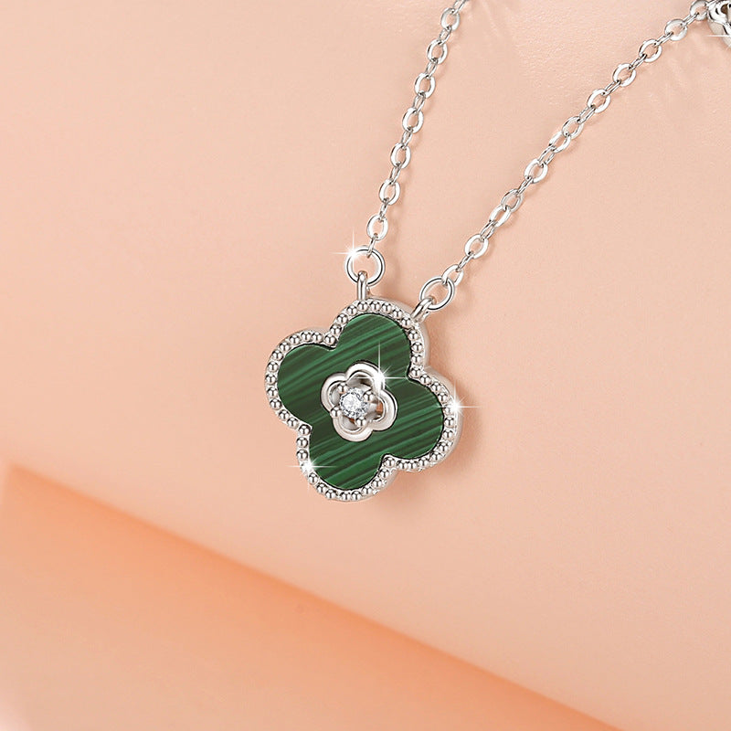 Lucky Clover Sterling Silver 925 Necklace Female Niche Design Light Luxury Peacock Clavicle Chain Ins Flower Pendant
