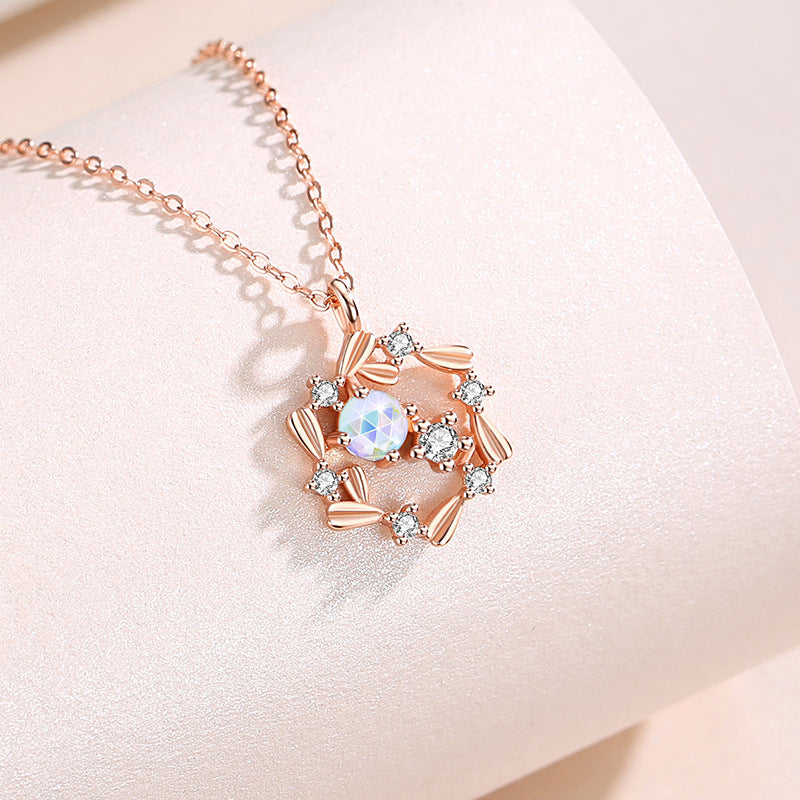 Lucky Garland Sterling Silver 925 Necklace Female Niche Design Light Luxury Zircon Clavicle Chain Ins Style Glazed Stone Pendant