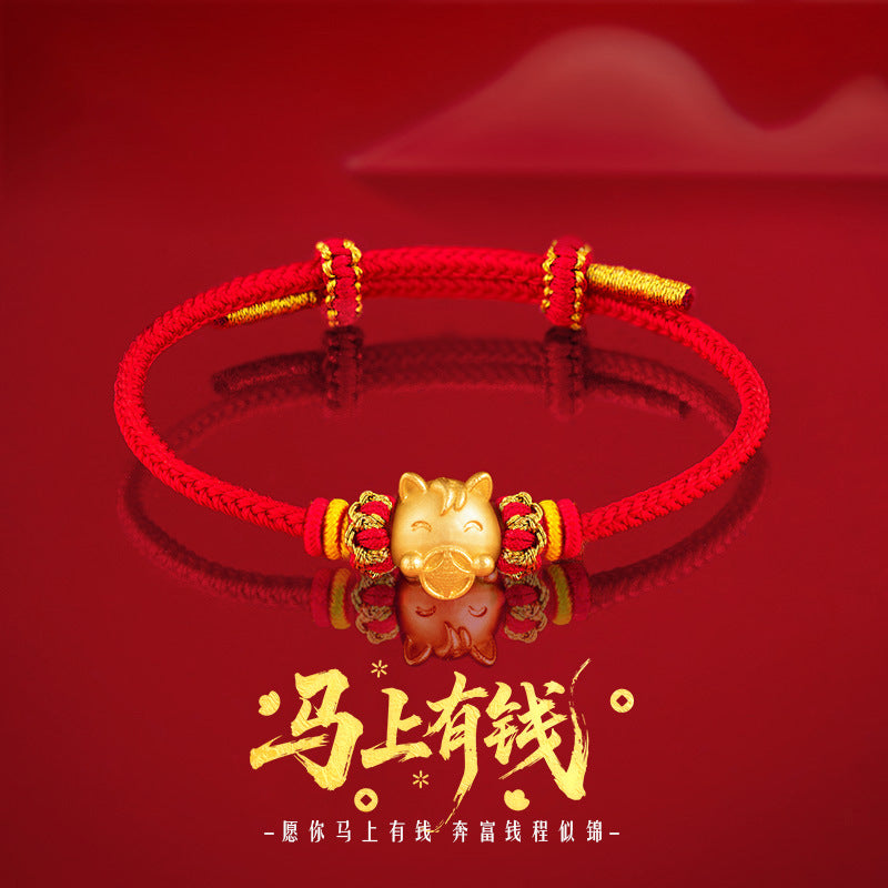 Twelve Zodiac Pure Silver 999 Woven Bracelet Light Luxury High-Grade Sense Birth Year Bracelet Ins Style Horse Year Copper Coin Bracelet
