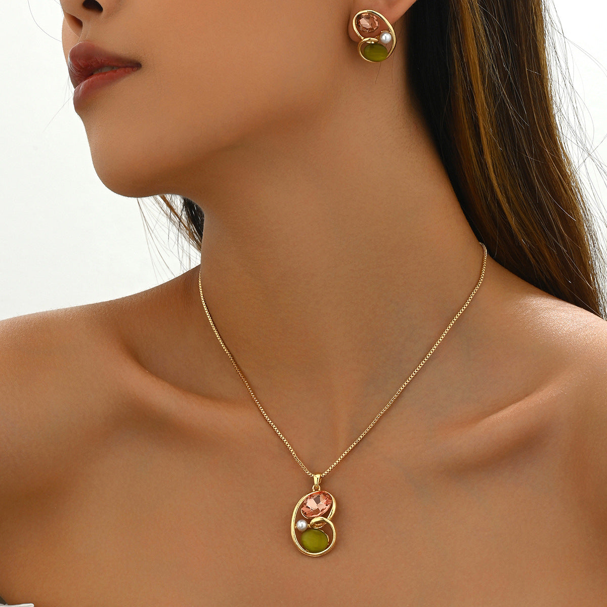 Pink and Olive Double-Center Jewelry — product image 2