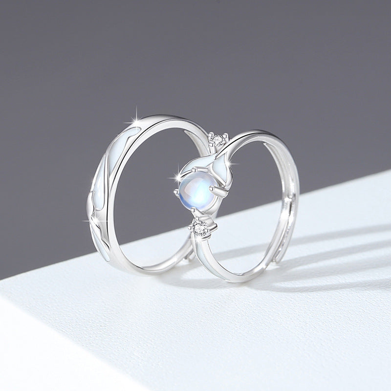 Whale Has You Luminous Sterling Silver 925 Couple Ring Men's and Women's Light Luxury Glass Stone Ring Isn Whale Tail Ring