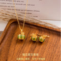 New Chinese Natural Hetian Jade Melon Jewelry S925 Sterling Silver Necklace Ear Hook Two-Piece Set Valentine's Day Gift