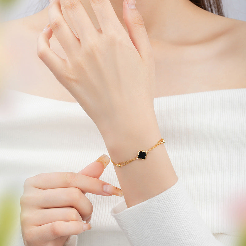 Bracciale in argento sterling 925 – quadrifoglio e agata nera