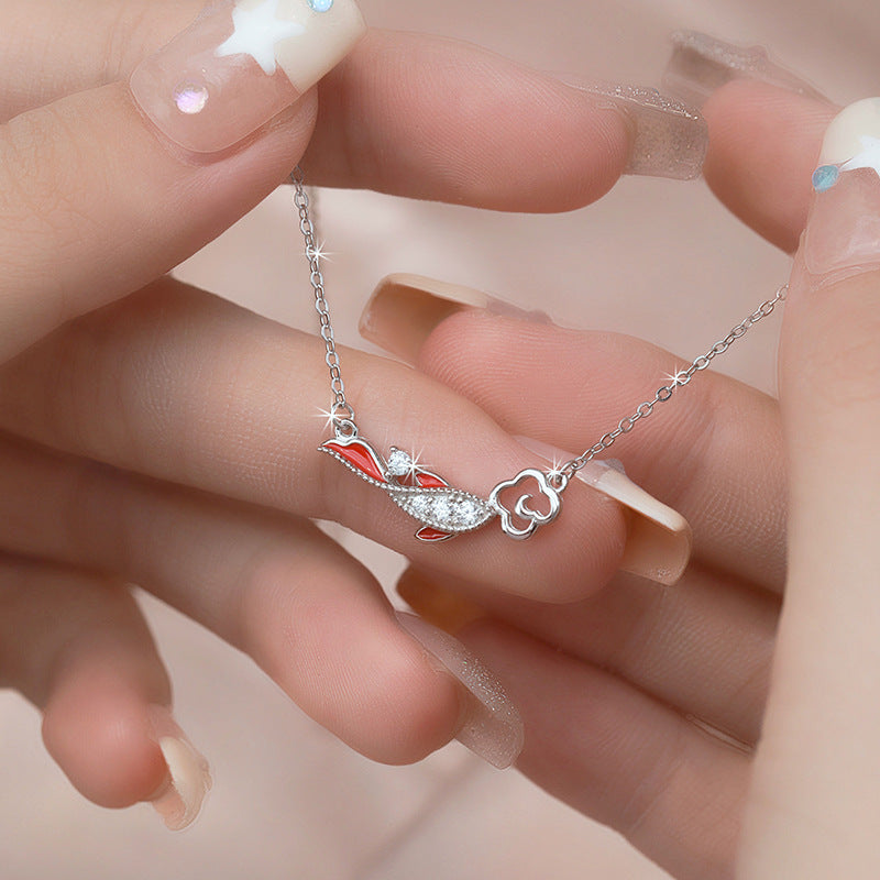 Koi Fish Sterling Silver 925 Necklace Women's Fashion All-Match Zircon Clavicle Chain for Valentine's Day Ins Auspicious Cloud Pendant