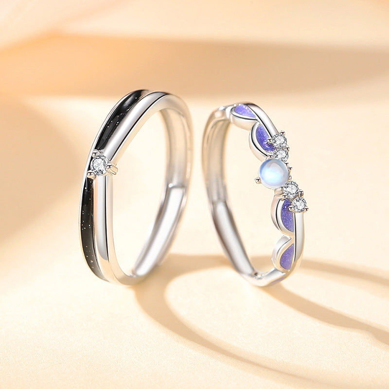 Princess and Knight Sterling Silver 925 Couple Ring Light Luxury High-Grade Crown Zircon Ring Ins Valentine's Day Ring