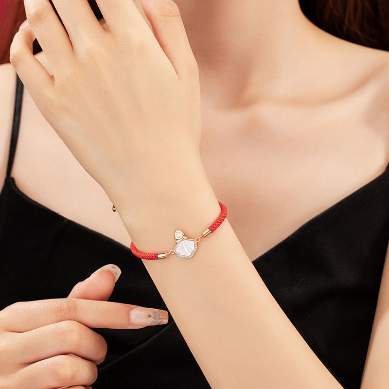 Natural Fritillary Twelve Zodiac Red Rope S925 Sterling Silver Bracelet Niche Lifetime Lucky Bracelet One-Piece Delivery