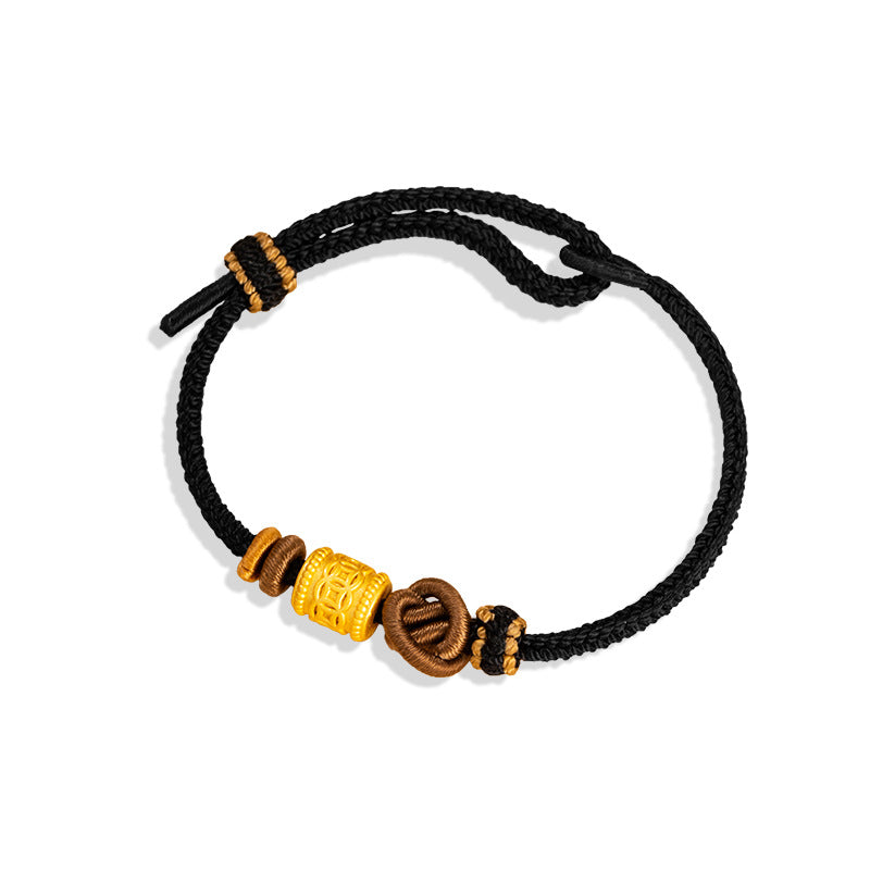 Coin Pure Silver 999 Bracelet New Chinese National Fashion Handmade Braided Rope Bracelet Ins Style Light Luxury High-Grade Bead Bracelet