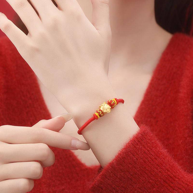 Twelve Zodiac Pure Silver 999 Woven Bracelet Light Luxury High-Grade Sense Birth Year Bracelet Ins Style Horse Year Copper Coin Bracelet