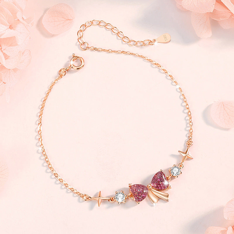 Bowknot Sterling Silver 925 Bracelet Female Niche Design Light Luxury Star Zircon Bracelet Get Things Ins Love Bracelet