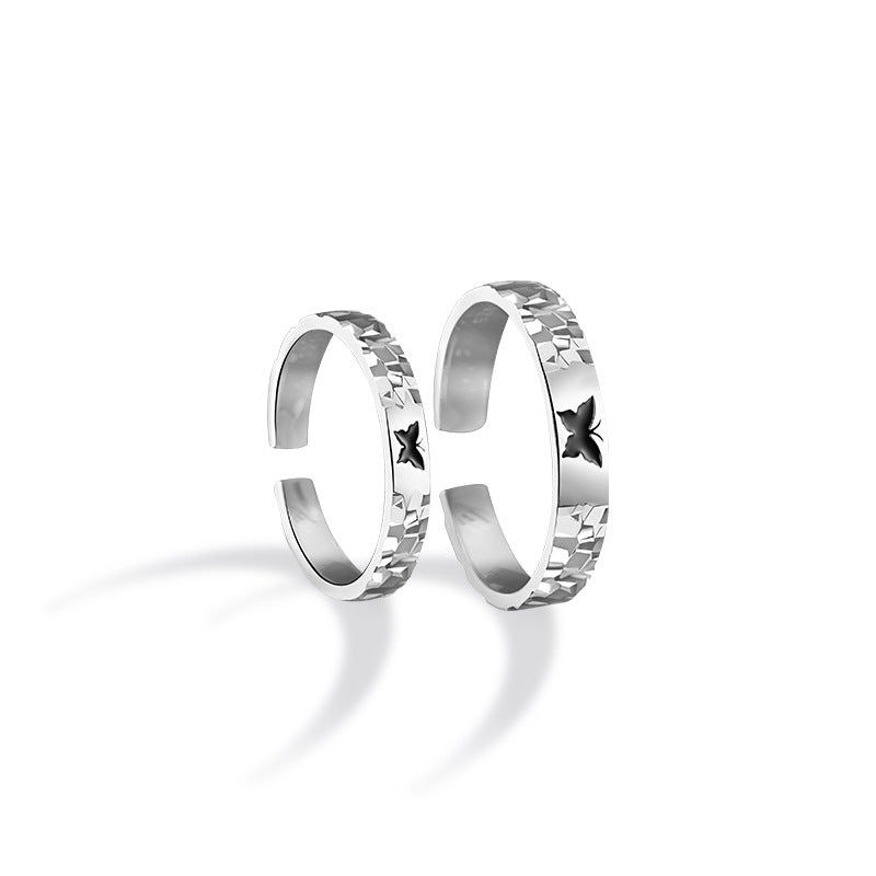 Butterfly Sterling Silver 925 Couple Ring Niche Design Light Luxury Star Ring Ins Valentine's Day Broken Ice Ring