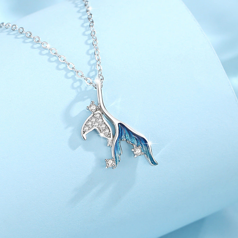 Sashimi Has You Sterling Silver 925 Necklace Female Niche Design Light Luxury Zircon Clavicle Chain Goods Ins Fishtail Pendant