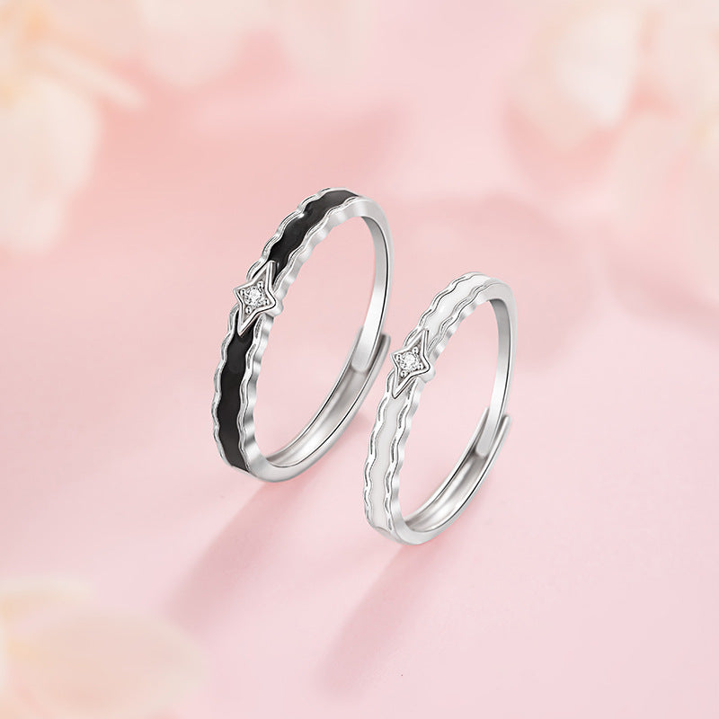 Star Sterling Silver 925 Luminous Couple Ring Niche Design Light Luxury Star Zircon Ring Ins Star River Ring