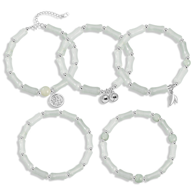 Festival High-Rise Sterling Silver 925 Hetian Jade Bracelet New Chinese Style Tianshan Ice Bamboo Festival Bracelet Ins Style Lucky Bracelet