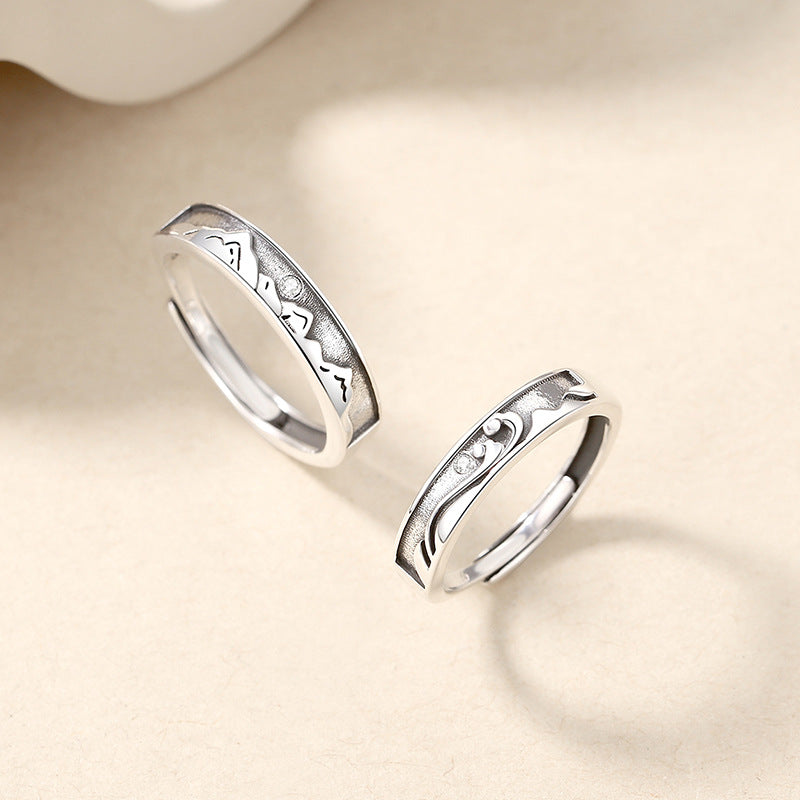 Love Oath Sterling Silver 925 Couple Ring Niche Design Light Luxury Zircon Plain Ring Valentine's Day Gift Pair Ring