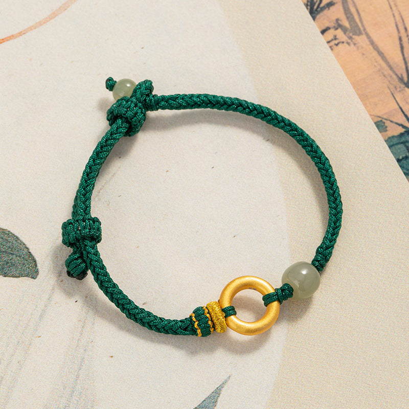 Original Safety Buckle Pure Silver 999 Hetian Jade Bracelet Men's and Women's New Chinese National Fashion Woven Bracelet Ins Style Bracelet