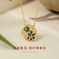 Clover Sterling Silver 925 Necklace Women's New Chinese Style National Fashion Hetian Jasper Flower Clavicle Chain Ins Wind Window Flower Pendant
