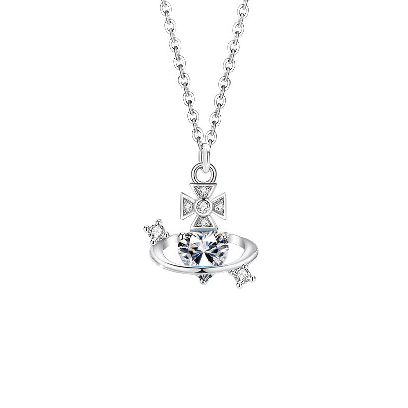 Planet Queen Mother's Same S925 Sterling Silver Necklace Female UV Color Changing Creative Clavicle Chain Niche Silver Jewelry Wholesale