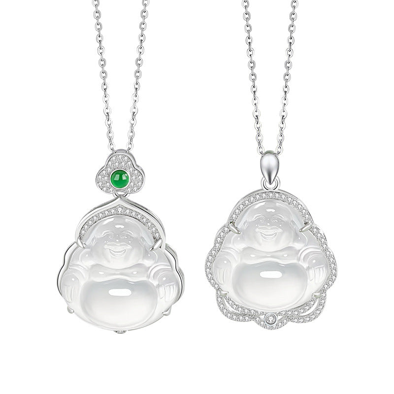 Sterling Silver Maitreya and Smile Necklace – Chalcedony