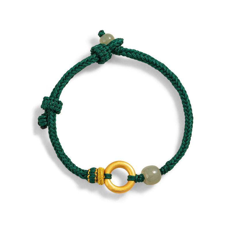 Original Safety Buckle Pure Silver 999 Hetian Jade Bracelet Men's and Women's New Chinese National Fashion Woven Bracelet Ins Style Bracelet