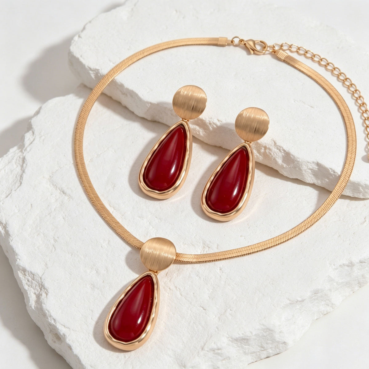 Deep Red Teardrop Collar Jewelry — product image 3