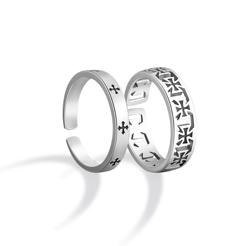 Cross Sterling Silver 925 Couple Ring Men and Women Niche Design Light Luxury Star Ring Ins Valentine's Day Ring