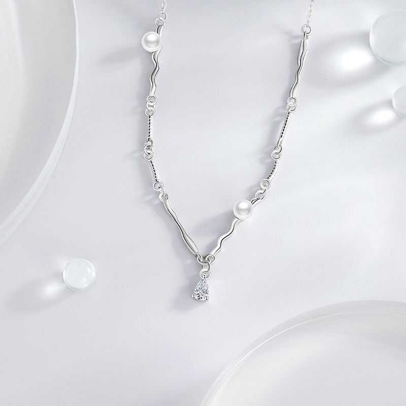 Lava Water Drop Sterling Silver 925 Necklace Women's Light Luxury High-Grade Shijia Pearl Sweater Chain Ins Style Zircon Pendant