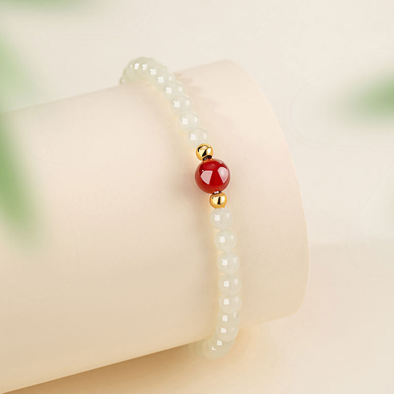 Natural Hetian Jade Sterling Silver 925 Bracelet Female New Chinese National Fashion Red Agate Bracelet Ins Valentine's Day Gift Bracelet