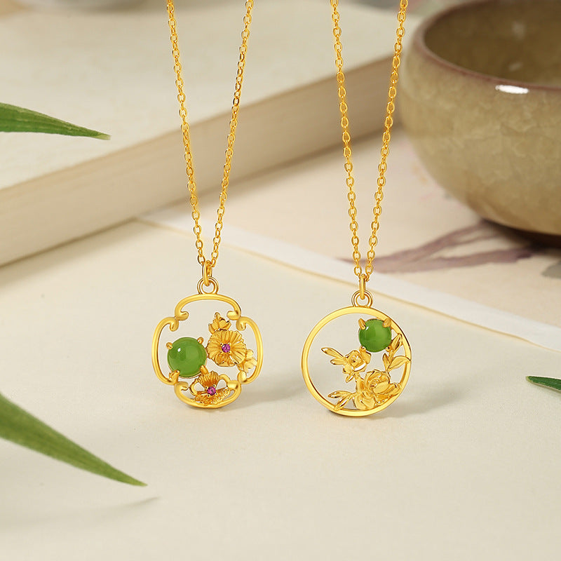 Collana in argento sterling 925 – loto e giada Hetian
