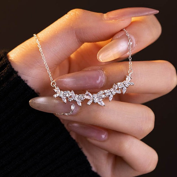 Bowknot Sterling Silver 925 Necklace Women's Light Luxury High-Grade Floral-like Brocade Clavicle Chain Ins Little Red Book Same Pendant
