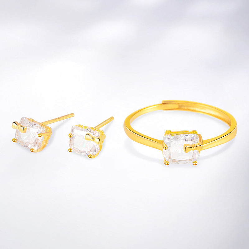 Lucky Cat Sterling Silver 925 Ring Female Sweet Cute Bow Zircon Ring Valentine's Day Gift Pair Ring