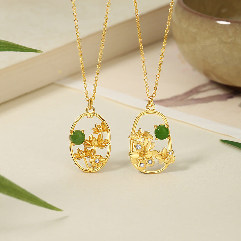 Collana in argento sterling 925 – loto e giada Hetian