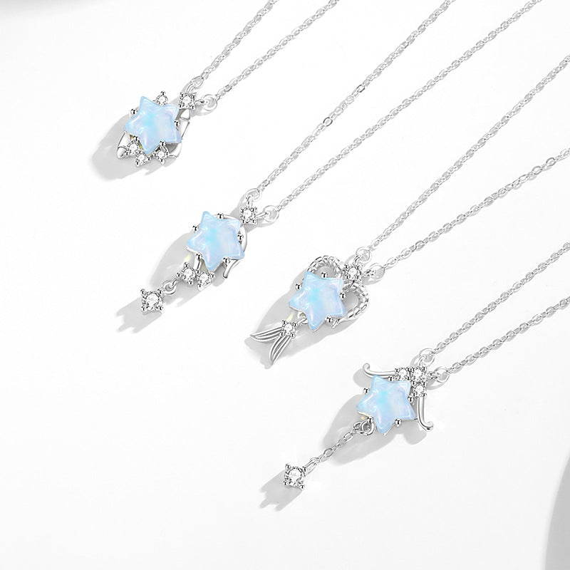 Twelve Constellation Sterling Silver 925 Necklace Female Niche Design Light Luxury Glass Stone Clavicle Chain Ins Style Star Pendant