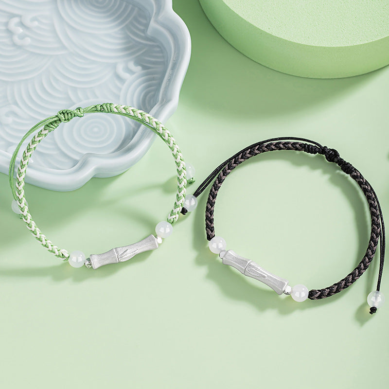 Festival High-Rise Sterling Silver 925 Couple Chalcedony Bracelet National Fashion New Chinese Style Bamboo Bracelet Ins Style Bamboo Bracelet