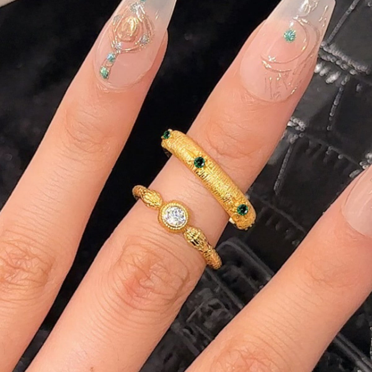Starry Sky Sterling Silver 925 Ring Vintage Court Style Brushed Snake Ring Ins Light Luxury High-Grade Nebula Ring