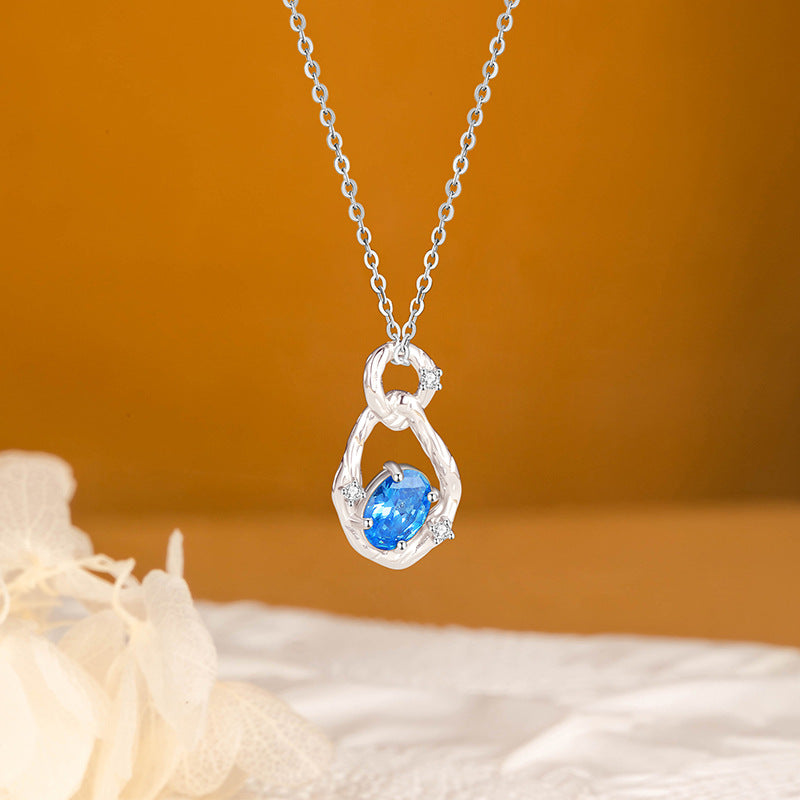 S925 Sterling Silver Ring Necklace Earrings Set Niche Design Vine Winding Blue Zircon Three-Piece Cross-Border Exclusive