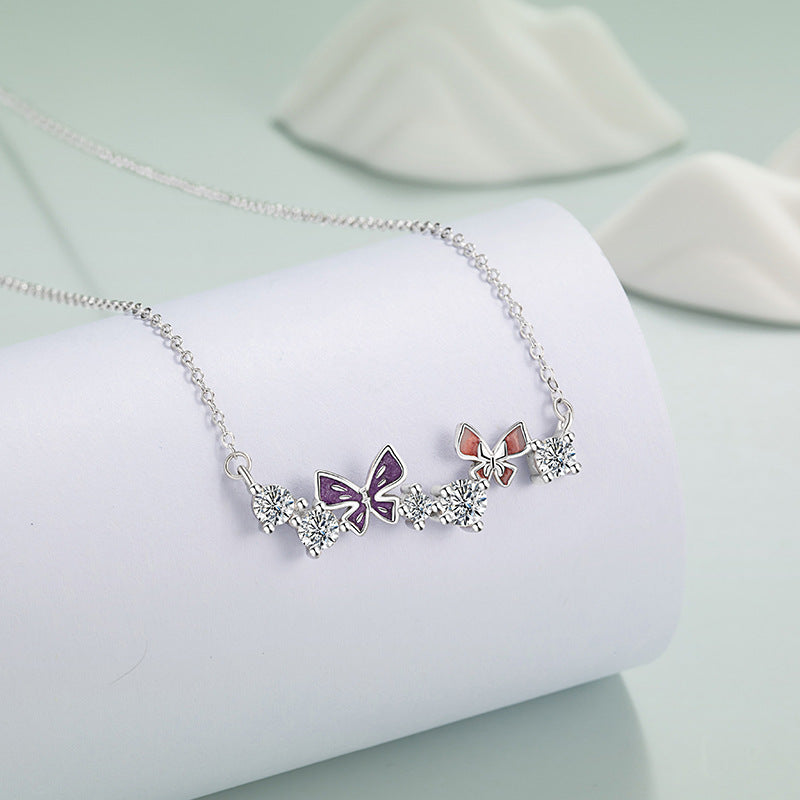 Butterfly Sterling Silver 925 Luminous Necklace Female Niche Design Light Luxury Zircon Clavicle Chain Ins Style Star Pendant