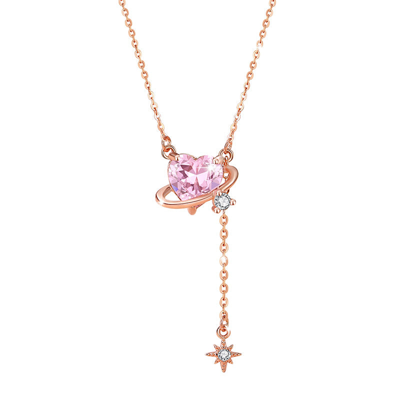 Lovely Sterling Silver 925 Necklace Female Niche Design Light Luxury Tassel Clavicle Chain Get Things Ins Style Planet Pendant
