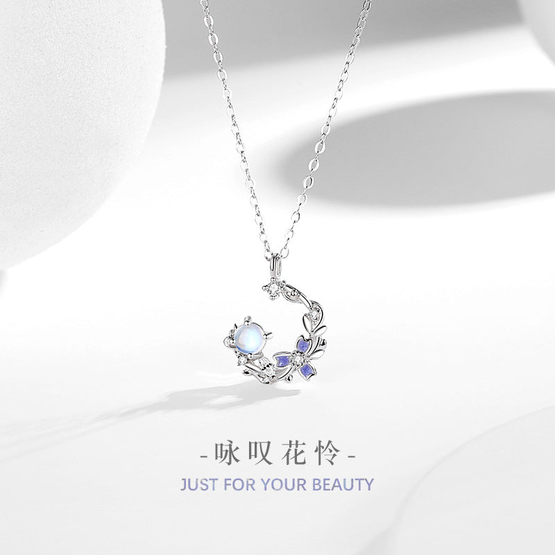 Yongtan Flower Pity Sterling Silver 925 Necklace Female Niche Design Light Luxury Zircon Clavicle Chain Ins Style Glass Stone Pendant