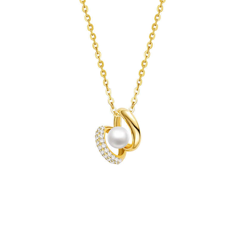 Ring Buckle Sterling Silver 925 Necklace Female Niche Design Light Luxury Pearl Clavicle Chain Ins Surrounding Planet Pendant