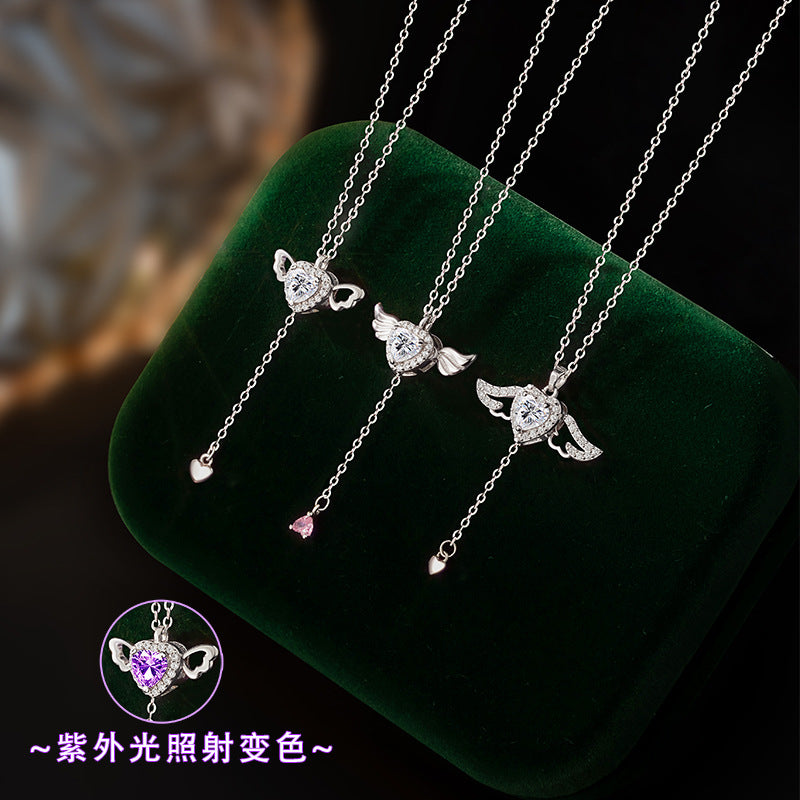Collana in argento sterling 925 – ala d'angelo e cuore