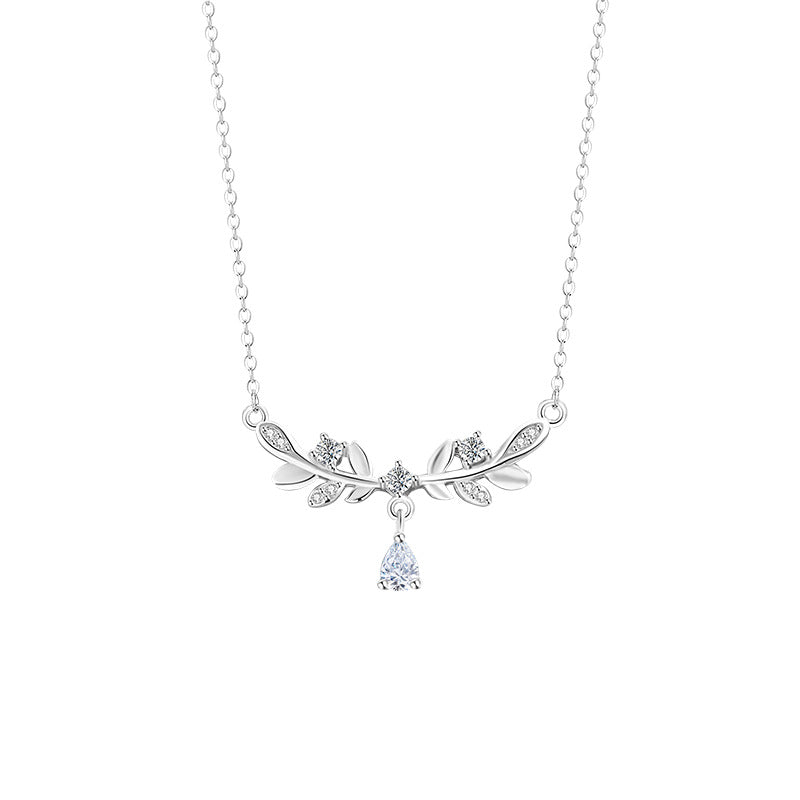 Laurel Goddess Pure Silver 999 Necklace Female Niche Design Light Luxury Zircon Clavicle Chain Ins Style Wheat Ear Pendant